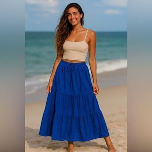 Pinup Fashion Womens Long Skirt Pleated Elastic High Waisted A-Line Maxi Skirts